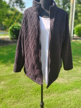 St. John's Bay Black Quilted Full-Zip Cardigan